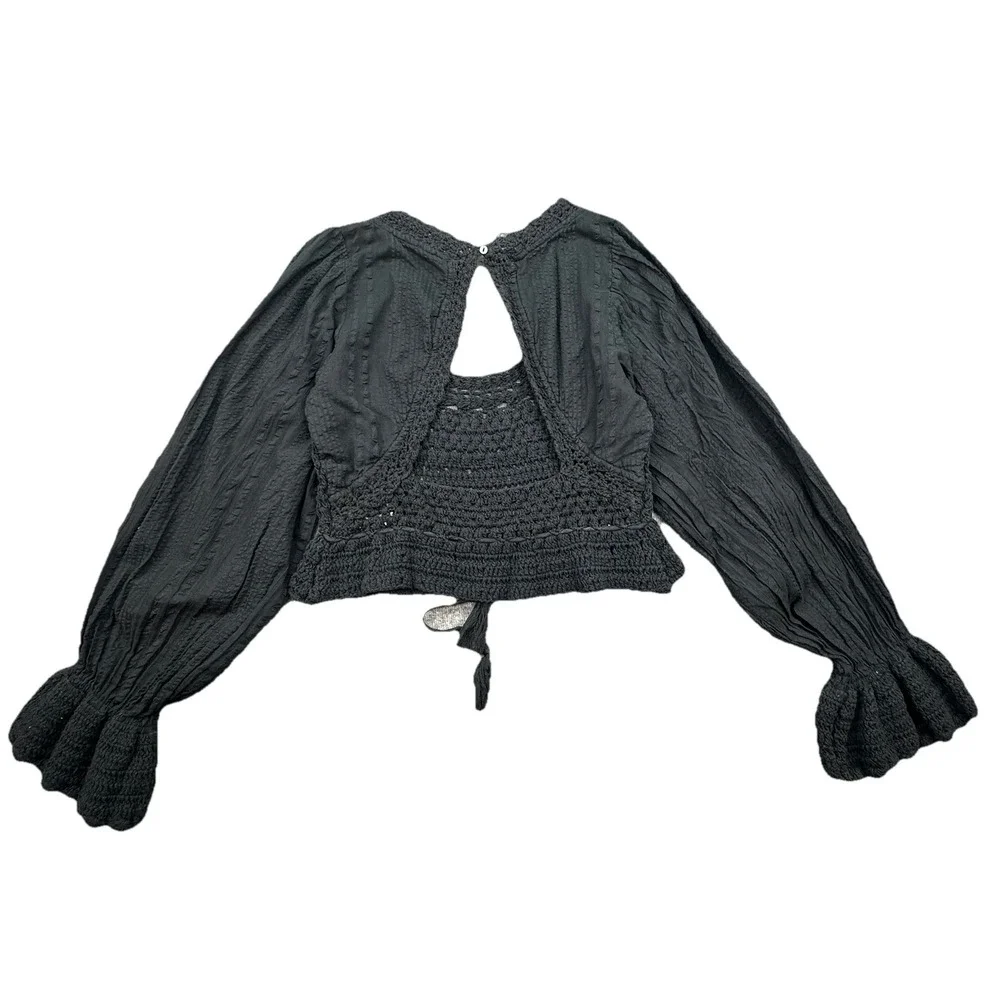 Free People Megan Crochet Boho Top Women's Medium ‎ Black